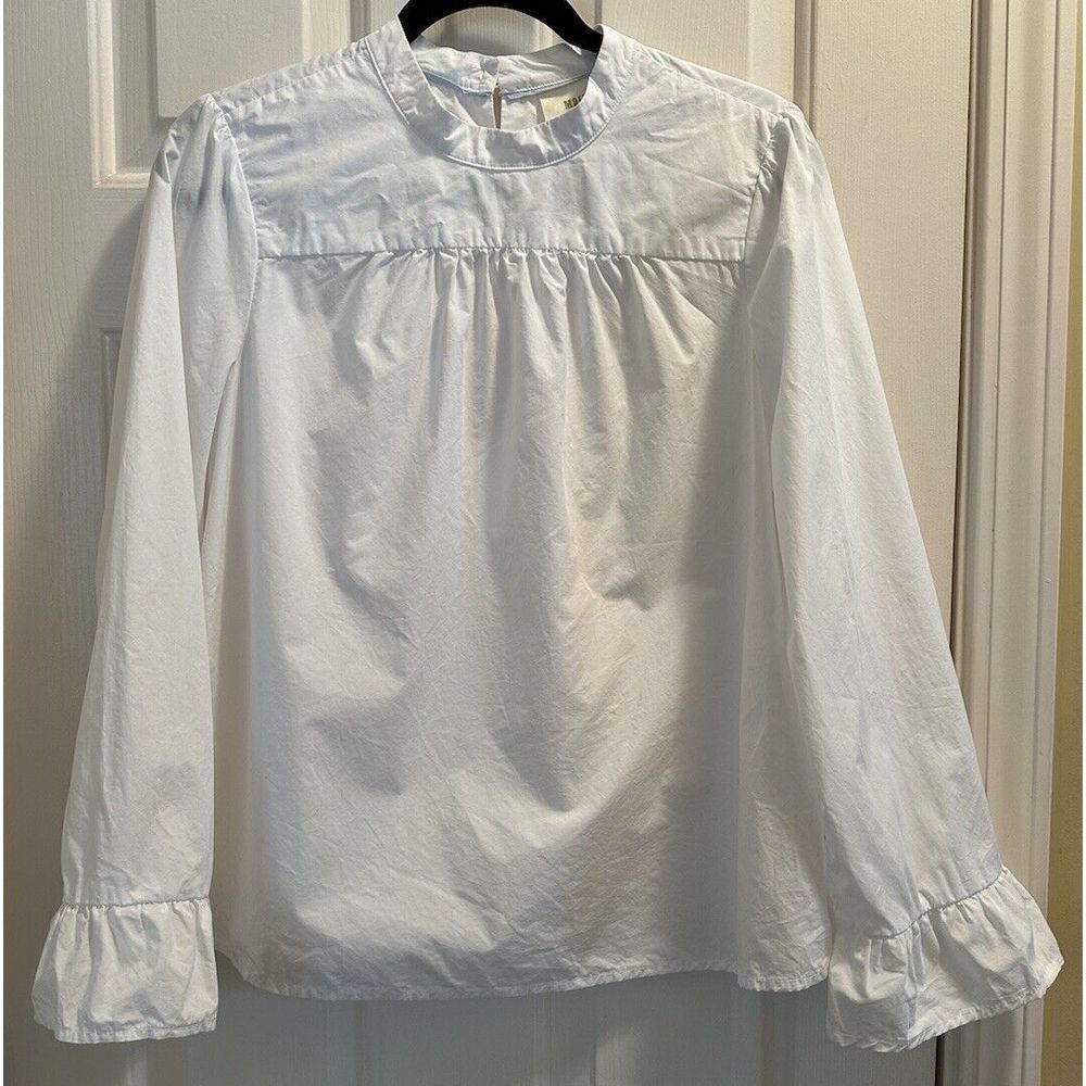 Maeve Anthropologie Aja Poplin Bell Sleeve Cotton Shirt White Career Sz 10 EUC